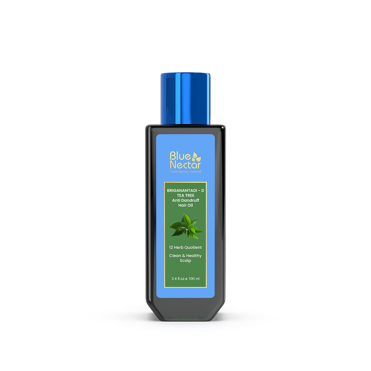 Blue Nectar Anti Dandruff Hair Oil with Neem & Tea Tree Hair Oil | Ayurvedic Non-Sticky Hair Oil for Dry Scalp and Dandruff | Plant Based Hair Oil for Men & Women (12 Herbs, 100ml)