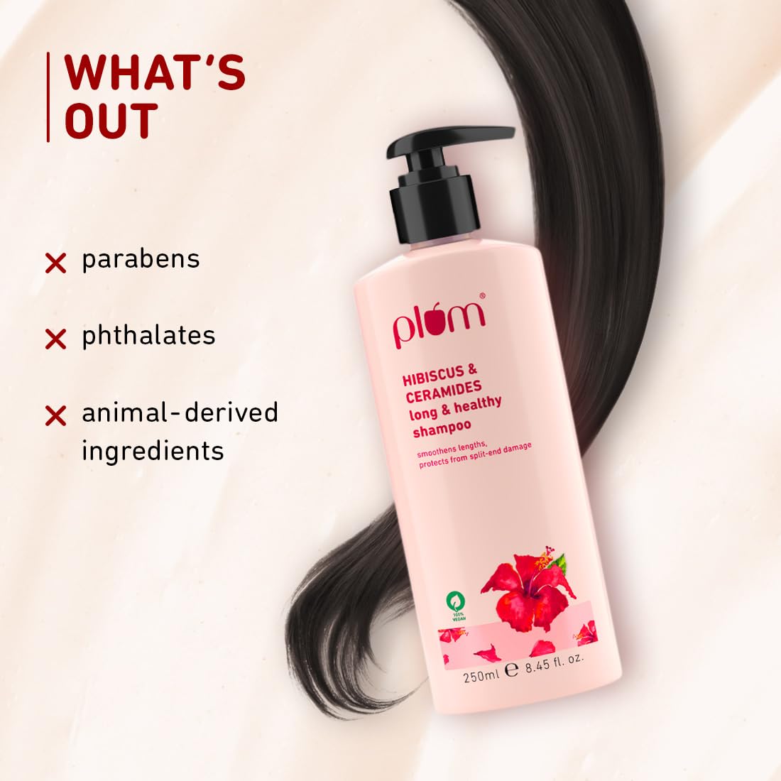 Plum Hibiscus Shampoo for Long Hair with Ceramides for Long & Healthy Hair I Soft, smooth, silky hair I Shampoo for Women and Men | SLS sulphate and paraben free shampoo I 250ml (Pack of 2)