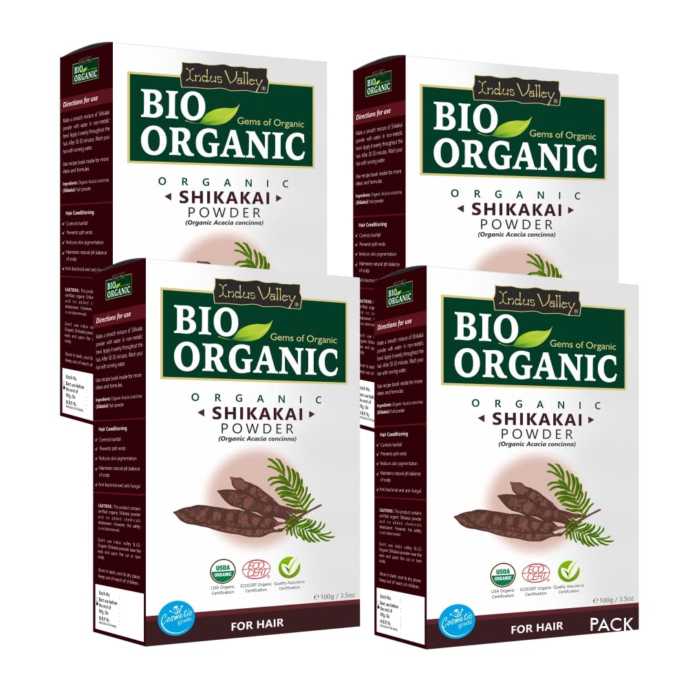 INDUS VALLEY 100% Natural Shikakai Powder | Acacia concinna for skin and hair care - Set of 4 (400g)