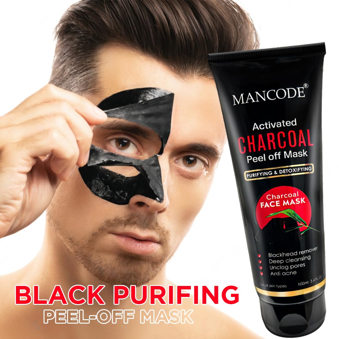 Mancode Activated Charcoal Face Wash & Charcoal Peel-Off Mask Combo for Men | Deep Cleansing, Oil Control & Detox | Minimizes Pores & Boosts Radiance | 100ml Each| Pack of 2