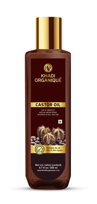 Khadi Organique Cold Pressed Castor Oil for Healthy Hair, Skin & Nails | Natural Oil for Hair Growth, Skin Care, Moisturizing Dry Skin, Nails, Eyelashes | Pure & Virgin Grade Castor Oil - 200ml