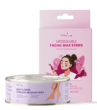 Urban Yog Body & Bikini Stripless Brazilian Wax (190g) + Liposoluble Facial Wax Strips (20 Strips + 4 Post-Wax Wipes) Combo | Gentle Hair Removal for Body & Face | Enriched with Natural Waxes & Shea Butter