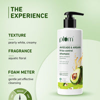 Plum Avocado & Argan Frizz Control Shampoo for curly, wavy, frizzy hair| With Argan Oil, Avocado Oil, Aloe Vera Extract | Reduces Frizz, Retains moisture, conditions strands (Pack of 2)