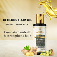 Khadi Organique 18 Herbs Herbal Hair Oil to Repair Dry Scalp | Softens Hair, Prevents Dandruff, Dandruff & Hair Growth | Natural & Non-Sticky Formula | Paraben & Sulphate Free Formula for Women & Men - 210ml