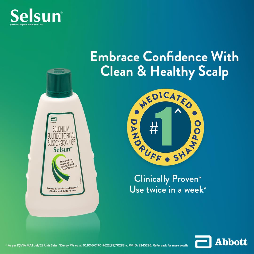 Selsun Abbott Suspension Anti Dandruff Shampoo for Men and Women, Clears Away Dandruff Flakes, Relieves From Excessive Oil, Relieves From Dandruff Related Itching- 120 ml