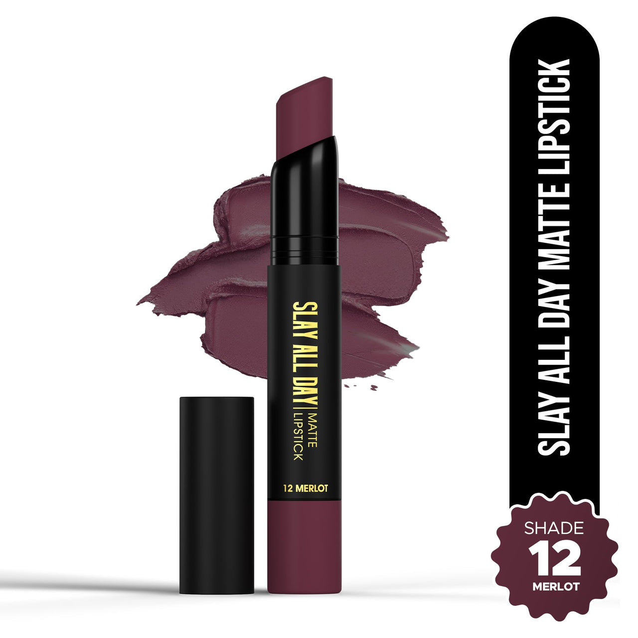 Hilary Rhoda Slay All Day Matte Lipstick | Transfer-proof & Smudge-proof | Long-Lasting & Premium Creamy Lipstick | Waterproof & Vibrant Colour lipstick | 2.6g (Merlot - Shade 12)
