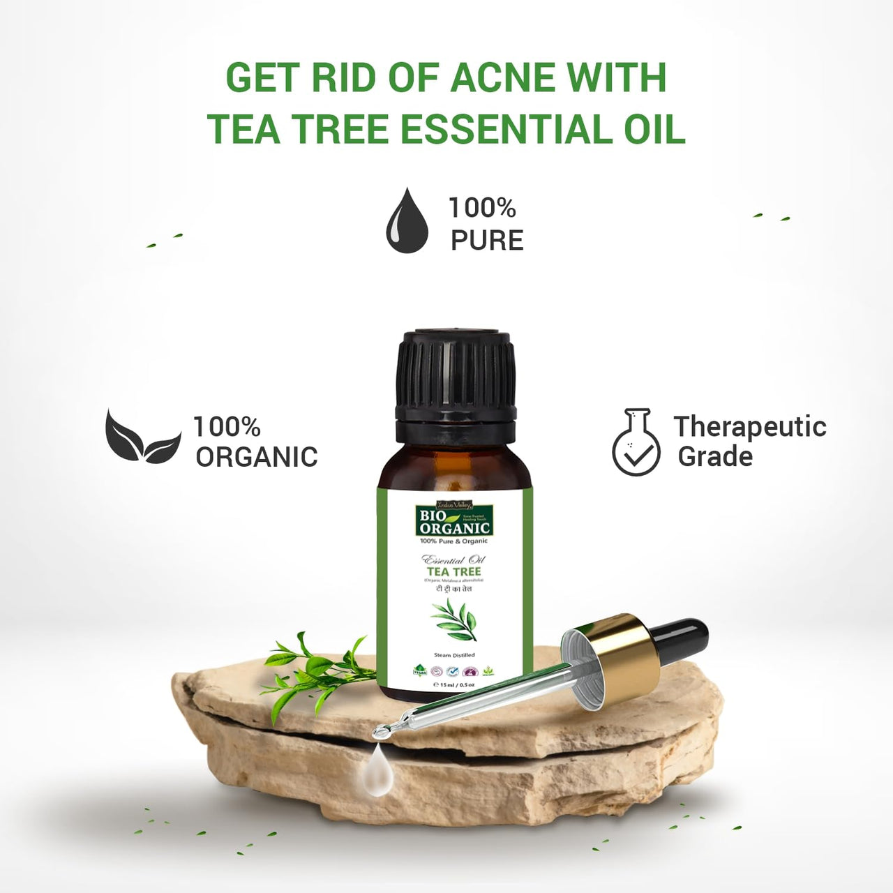 Indus Valley 100% Pure Natural & Organic, Undiluted Tea Tree Essential Oil with Therapeutic Grade & Glass Dropper for Skin, Hair Care -15ml