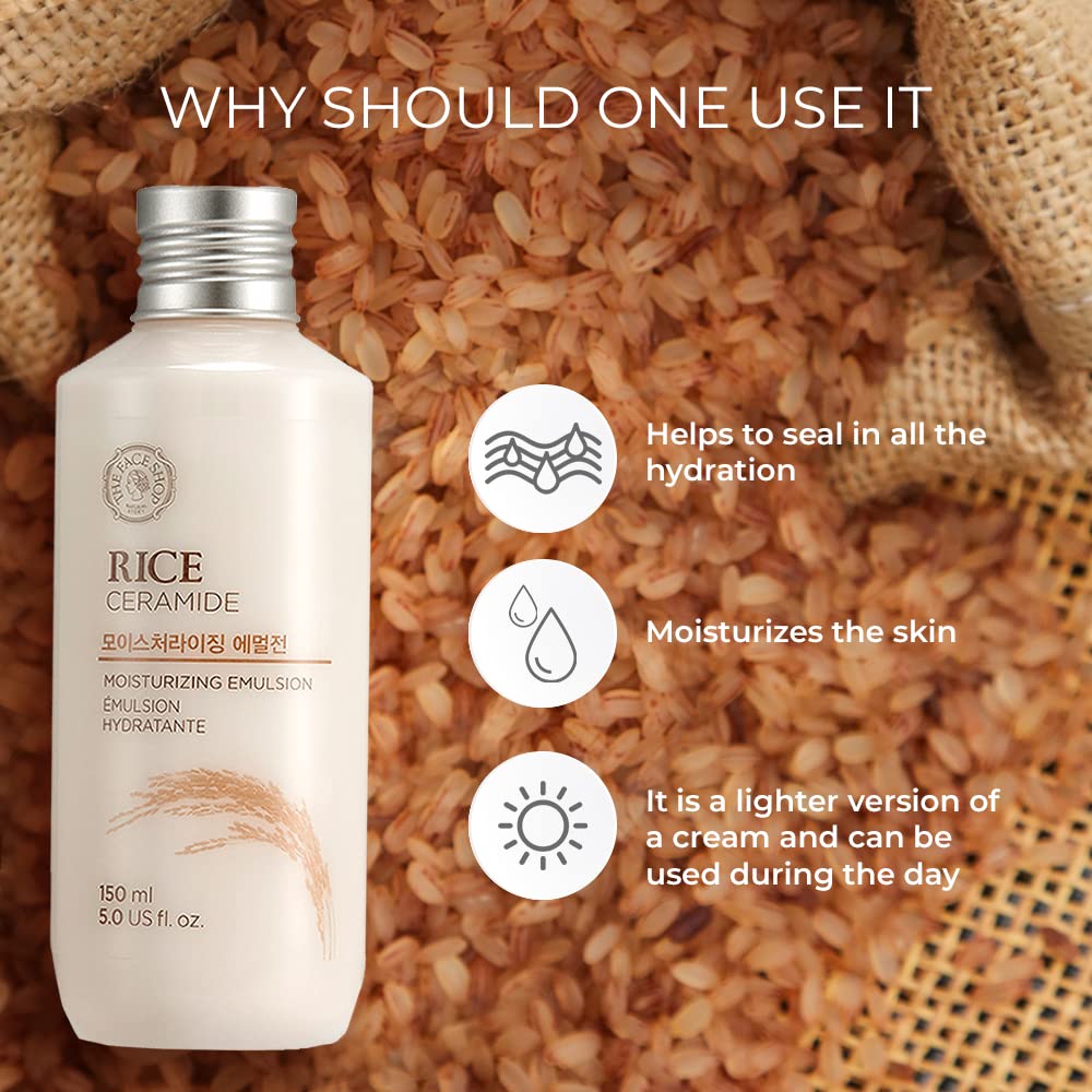 The Face Shop 2 Step Brightening Routine combo | Rice Water Bright Foaming Cleanser (150ml) + Rice & Ceramide Moisturizing Emulsion (150ml)