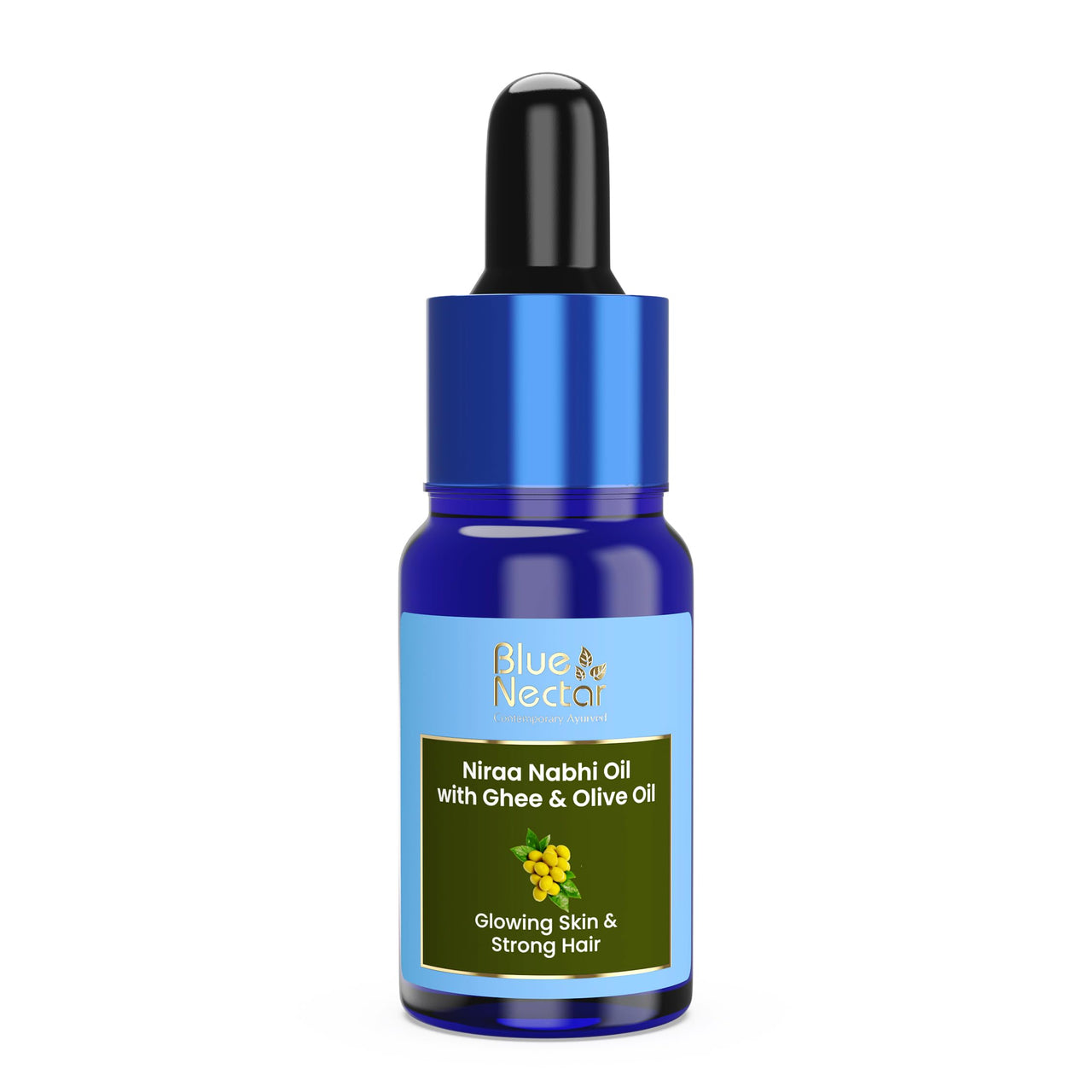 Blue Nectar Nabhi Oil with Ghee & Olive Oil | Ayurvedic Belly Button Oil for Glowing Skin & Strong Hair | Deep Hydration & Nourishment (22 Herbs, 10ml)