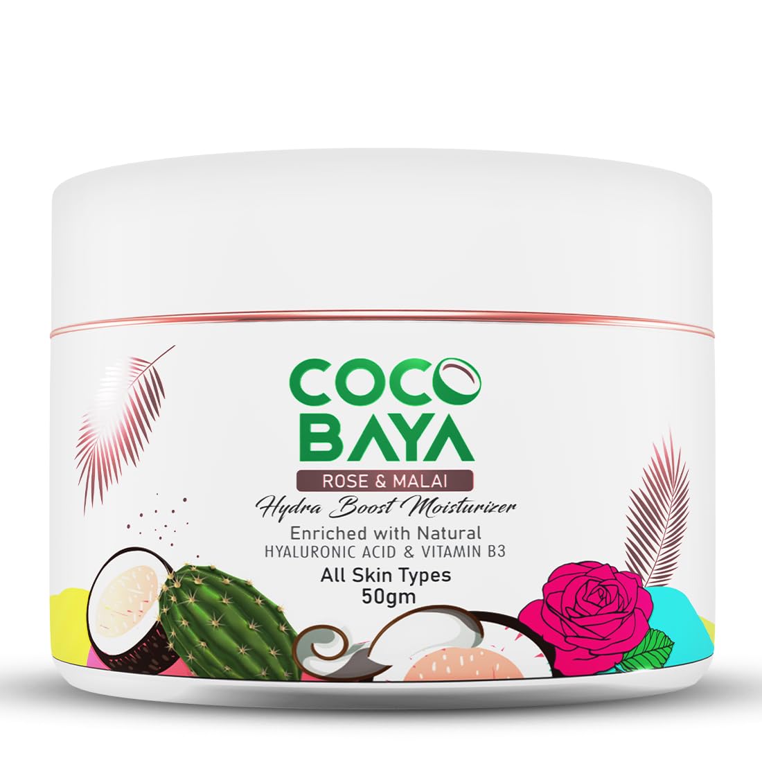 Coco Baya Hydra Boost Moisturizer, Enriched With Rose, Malai, Natural Hyaluronic Acid & Vitamin B3, Moisturizer For All Skin Types, Helps Slow Down Any Signs Of Aging, 50 gm