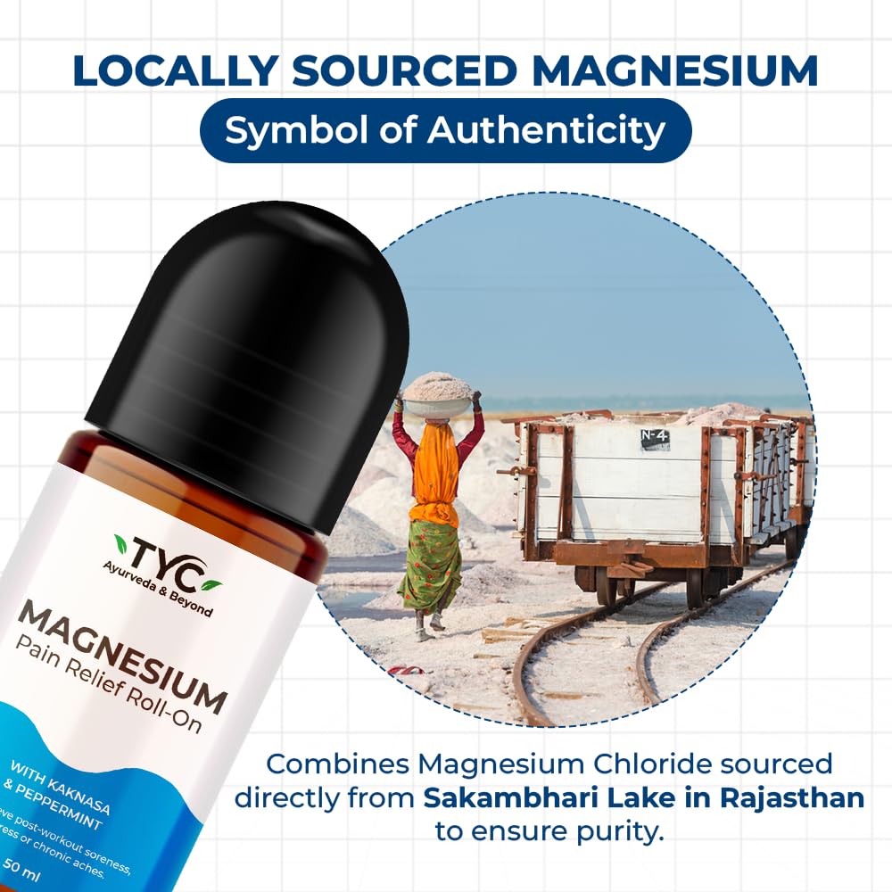 TYC - Trust Your Choice Magnesium Pain Relief Roll-On, Instant Relief for Back, Joint, Knee, Neck Pain, Muscle Stiffness and Sports Injuries with Natural Ingredients, Pack of 1 (50ml)