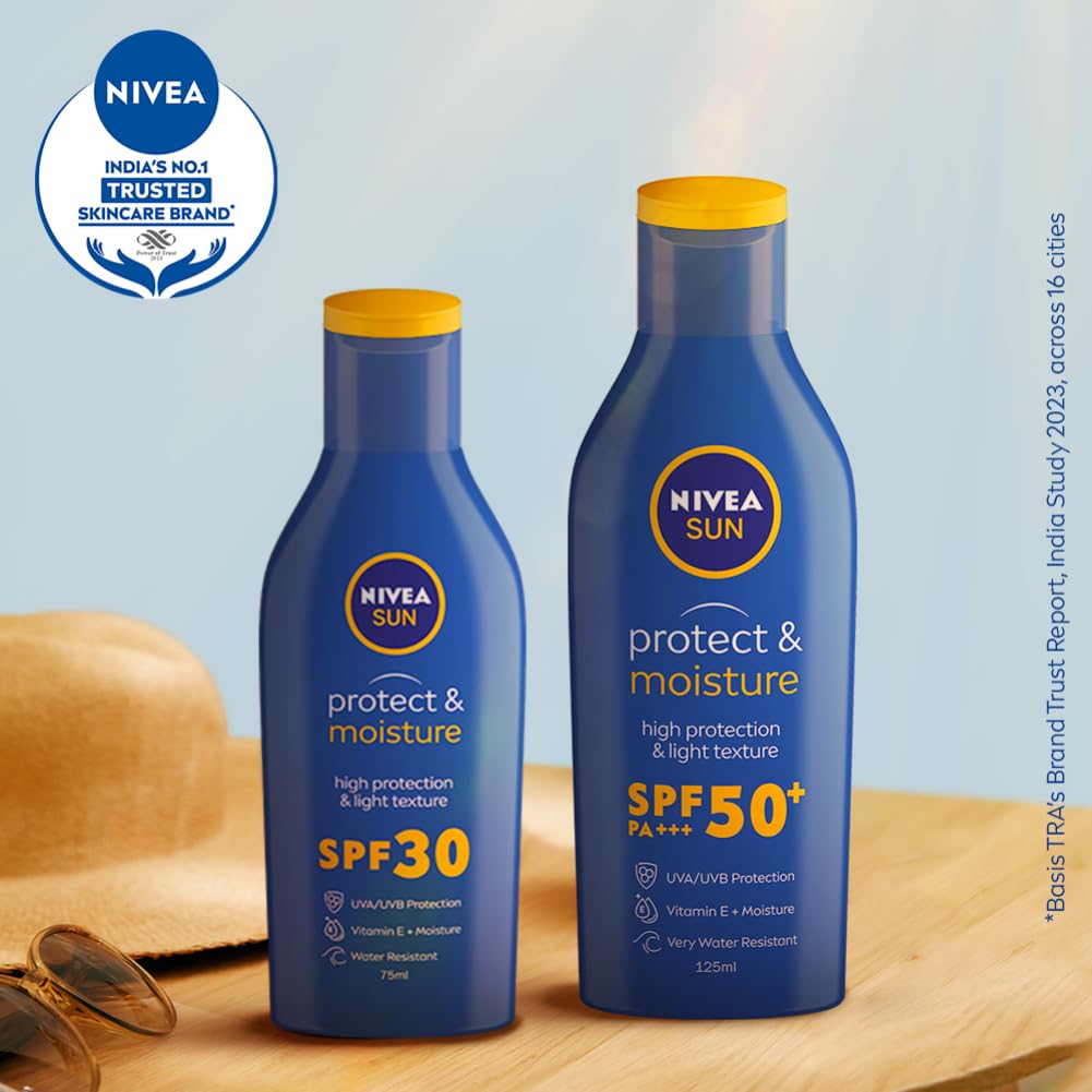 NIVEA Men & Women Sun Protect And Moisture 125Ml Spf 30 Advanced Sunscreen For Instant Protection For Normal Skin| Pa++ UVA - UVB Protection System| Water Resistant| Pack Of 1