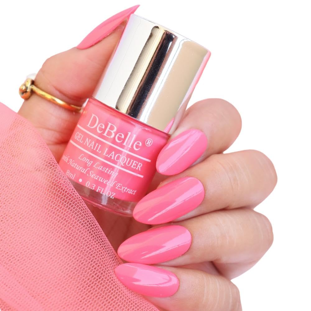 DeBelle Gel Nail Polish Bebe' Kiss (Hot Pink Nail Paint)|Non UV - Gel Finish |Chip Resistant | Seaweed Enriched Formula| Long Lasting|Cruelty and Toxic Free| 8ml Glossy Finish