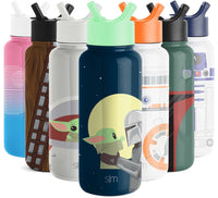 Simple Modern Star Wars Mandalorian Water Bottle with Straw Lid Vacuum Insulated Stainless Steel Metal Thermos | Gifts for Women Men Reusable Leak Proof Flask | Summit Collection | 32oz Moonlit 32oz Water Bottle Star Wars: Moonlit Mandalorian