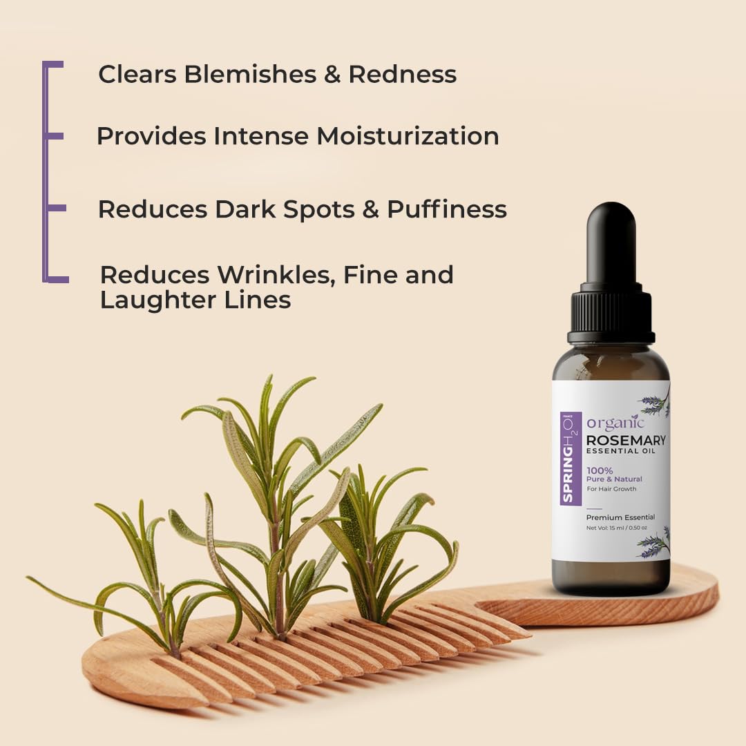 SPRING H2O Organic Rosemary Essential Oil | 100% Pure and Natural For Hair Growth | 15ML