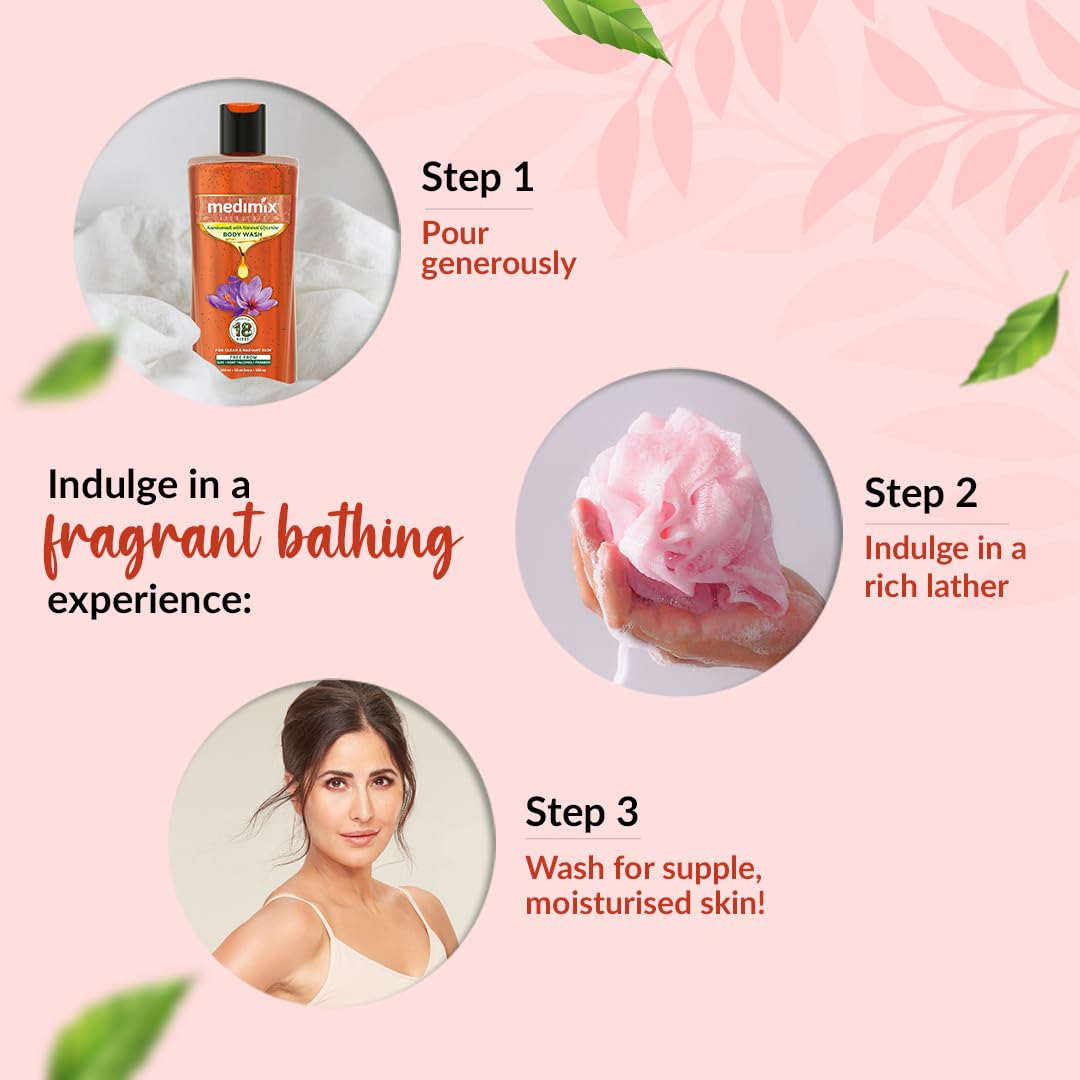 Medimix Ayurvedic Bodywash, Kumkumadi with Natural Glycerine for radiant & revived skin 250 + 50 ml | Shower Gel for Deep Hydration, Replenished & Glowing skin | Herbal | Paraben-free | Sulphate-free