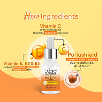 Lacto Calamine Vitamin C Face Serum with 98% Pure Vitamin C Complex | 30ml | Glowing Skin with Niacinamide | Vitamin C Serum For Dark Spots Reduction & Moisturization | Pollushield, Vitamin E, B3 & B5