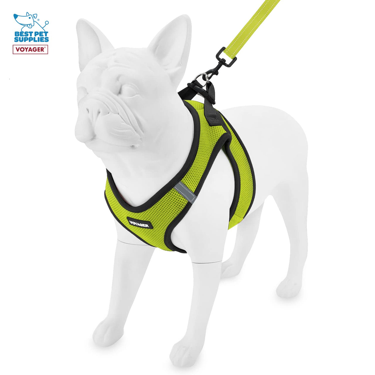 Voyager Step-in Air All Weather Mesh Harness and Reflective Dog 5 ft Leash Combo with Neoprene Handle, for Small, Medium and Large Breed Puppies by Best Pet Supplies - Lime/Black Trim, Large Harness Leash Bundle (Lime/Black Trim) L (Chest: 18 - 20.5")