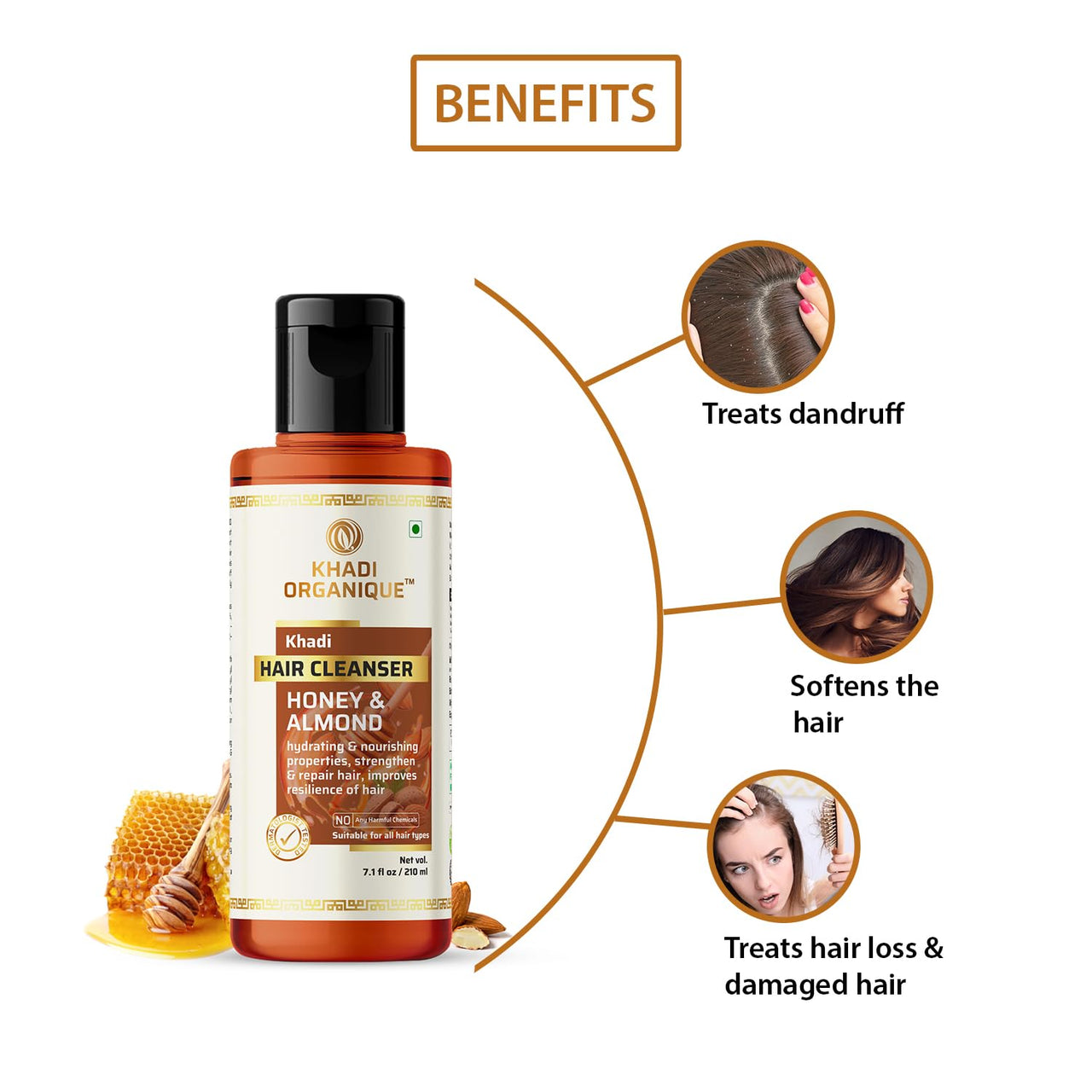 Khadi Orgnaique Herbal Natural Honey Almond Hair Shampoo Pack of 4