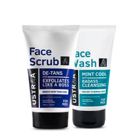 Ustraa Face Wash - Mint Cool - For Dry to Normal Skin - 100g | Reduces Moisture Loss | Removes Dirt & De-Tan Face Scrub for Men, 100g | Effective Tan Removal | with Walnut Granules | No SLS