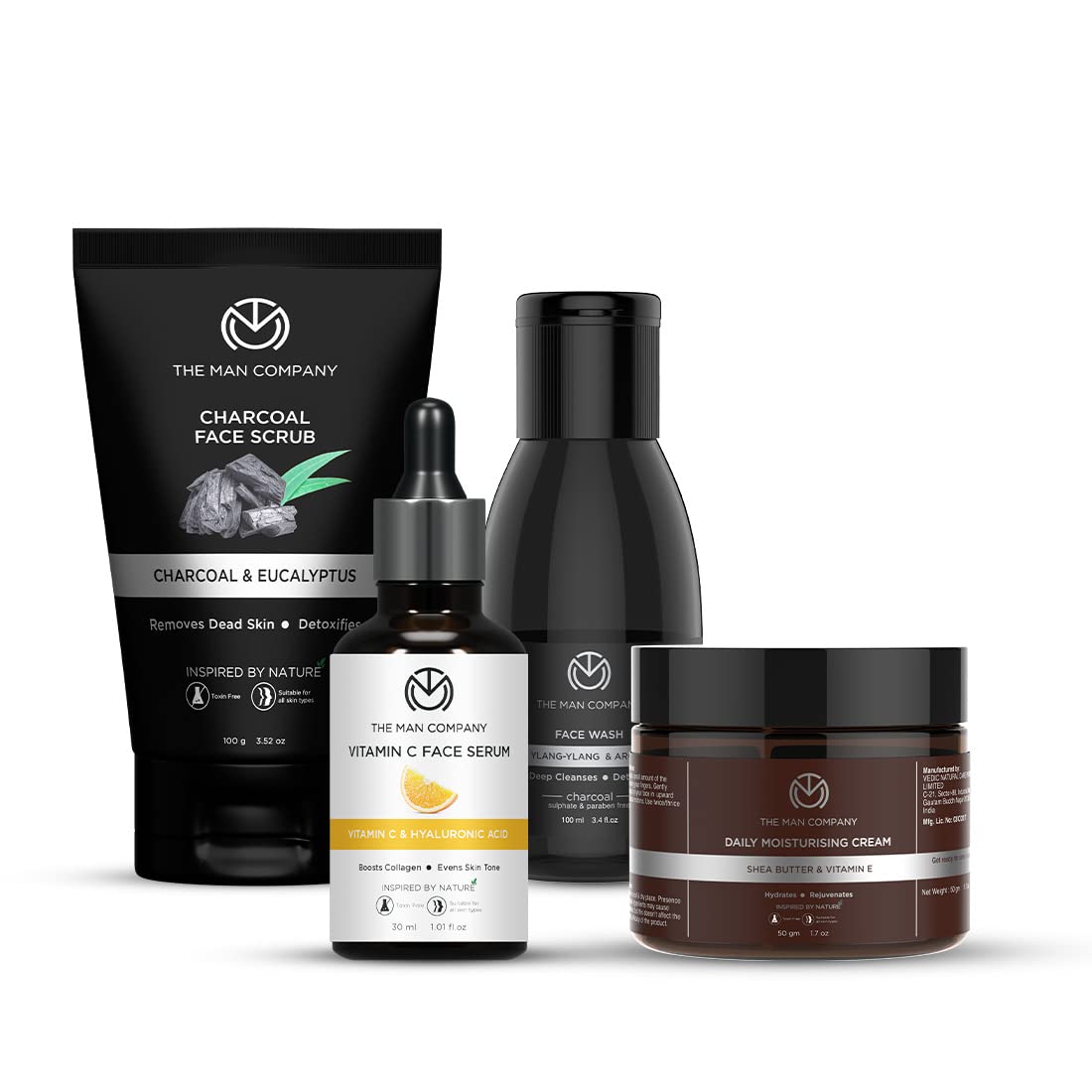 The Man Company Face on Point Facial Kit with Vitamin C Serum, Charcoal Face Wash & Face Scrub, daily Moisturizing Cream | Soft & Supple Skin | Gift Set for Him