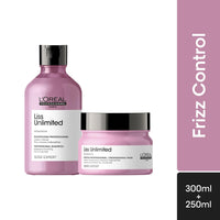L'OREAL PROFESSIONNEL PARIS Liss Unlimited Shampoo 300Ml And Hair Mask 250Gm Combo For Rebellious Frizzy Hair, Serie Expert (Pack Of 2)