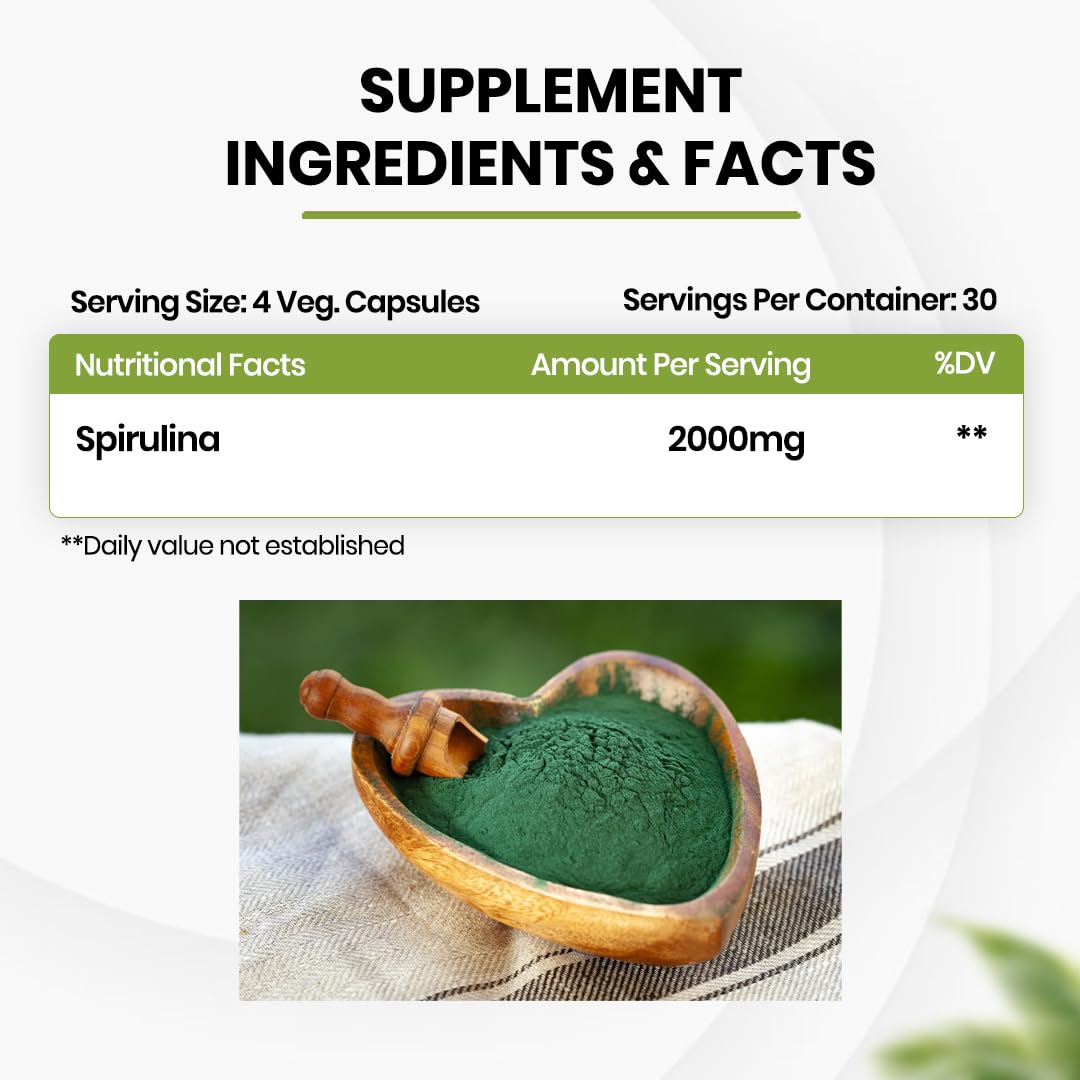 Himalayan Organics Spirulina 2000mg Per Serving - 120 Veg Capsules