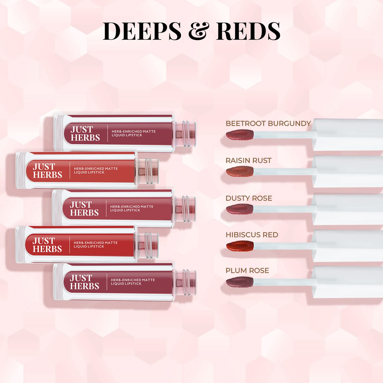 Just Herbs Ayurvedic Liquid Lipstick Pack of 2 with Long Lasting, Hydrating & Lightweight Lip Colours (Nudes & Browns + Deeps & Reds) (Cream)