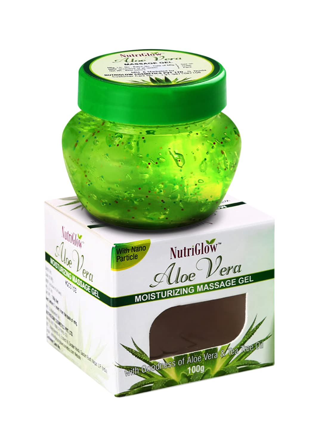 "NutriGlow Aloe Vera Gel | Face Moisturizer for men and women | Moisturizer for oily, acne prone skin | Hydrating Gel Relieves Itchy & Irritated Skin, Non Sticky, 100gm