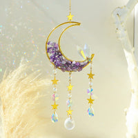 Healing Crystals Suncatcher- Moon Suncatchers Amethyst Crystal Dream Catcher Wind Chimes Crystal Ball Rainbow Maker Prisms Sun Catchers Indoor Window Car Charm Garden Outdoor Decor Mom Moon Amethyst Crystal
