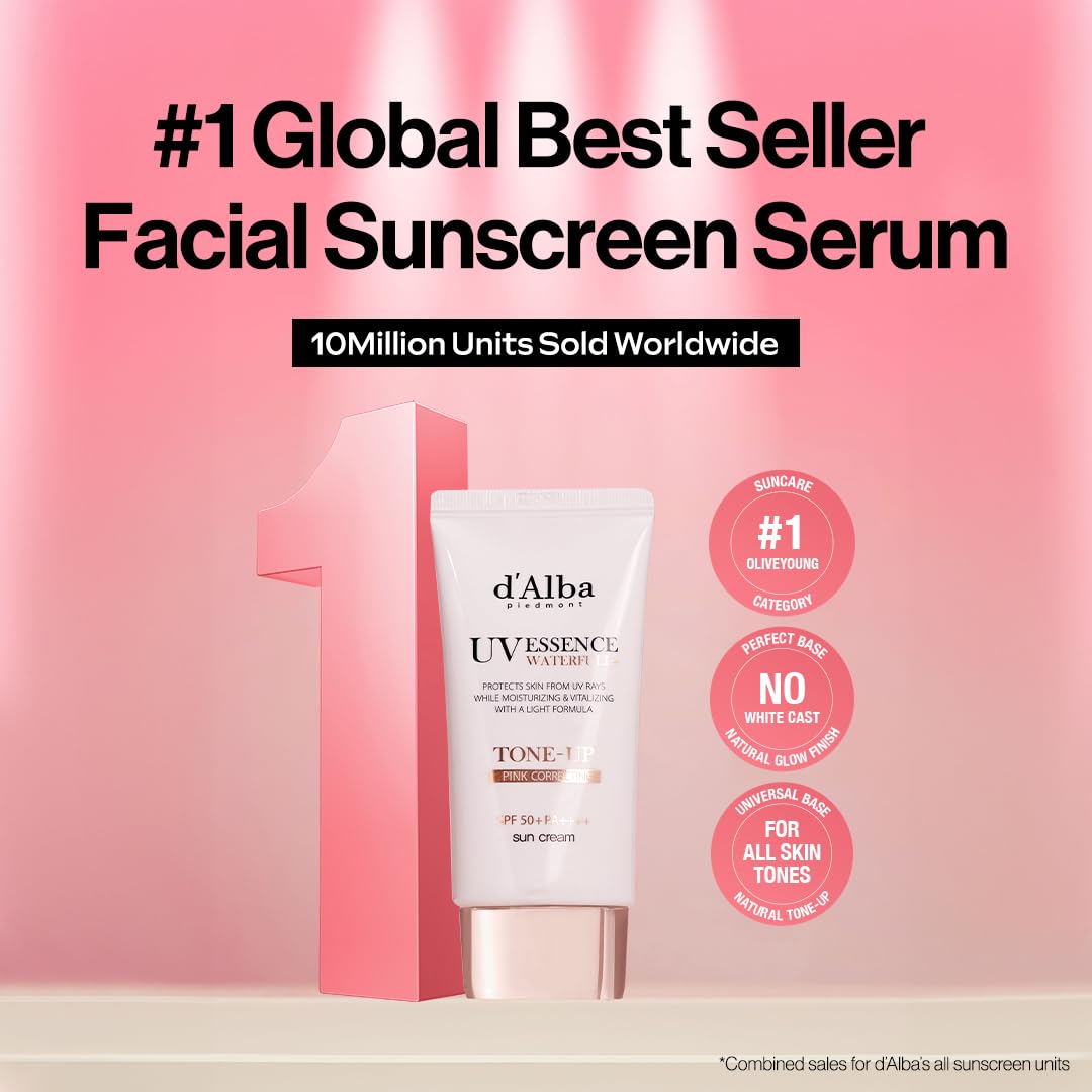 d'alba Piedmont Italian White Truffle Waterfull Tone-Up Sunscreen, Vegan Skincare, Tinted Moisturizer With Spf 50+ Pa++++, Glowy Sunscreen For Sensitive Skin, 1 Count
