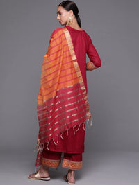 INDO ERA Women's  Solid Cotton Blend Straight Kurta Palazzo With Dupatta Set
