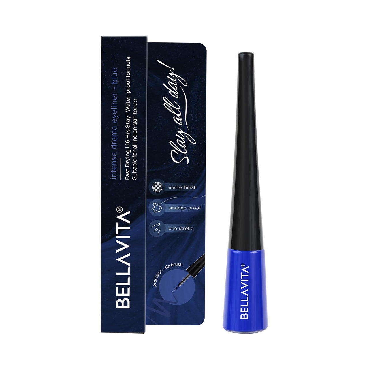 BELLAVITA Intense Drama Waterproof Eyeliner, Blue, Matte Finish, Smudge-Proof, Fast-Drying, Felt Tip Applicator, Enriched with Biotin, 3.5 ml