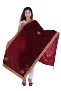 SNEH Women's  Velvet Heavy Work Stole with Tassel