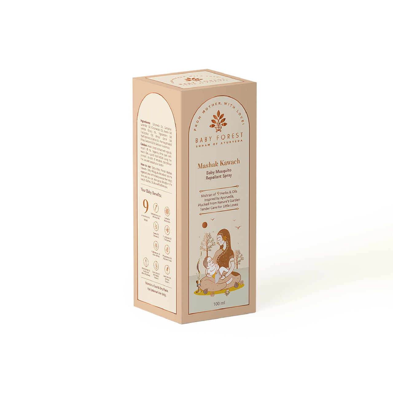 Baby Forest Mashak Kawach Baby Mosquito Repellant Spray | Mosquito Repellant Spray for Babies | Made with Lemongrass Oil, Cedarwood & Lavender Oil | Derma Safe | 100ML | Pack of 1