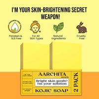 AARCHITA Kojic Acid 2% Soap with Niacinamide | For Pigmentation, Sun damage, Brightening Underarm & Reduces Dark Spot | Soap for Men & Women | Suitable for All Skin Types |(Pack of 2) (100 g x 2)