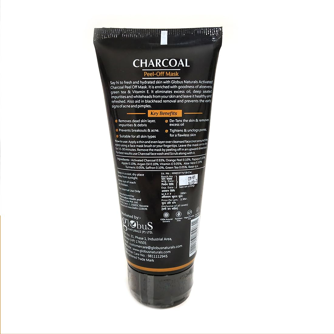 Globus Naturals Activated Charcoal Peel Off Mask for Women | Removes Blackheads and Whiteheads, 100gm