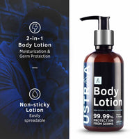 Ustraa Body Lotion Germ-Free - 200ml | Fights Dry Skin and Germs | Non-Sticky, Moisturizes & Hydrates Skin | With Hemp, Vitamin E, Aloe vera, and Neem.