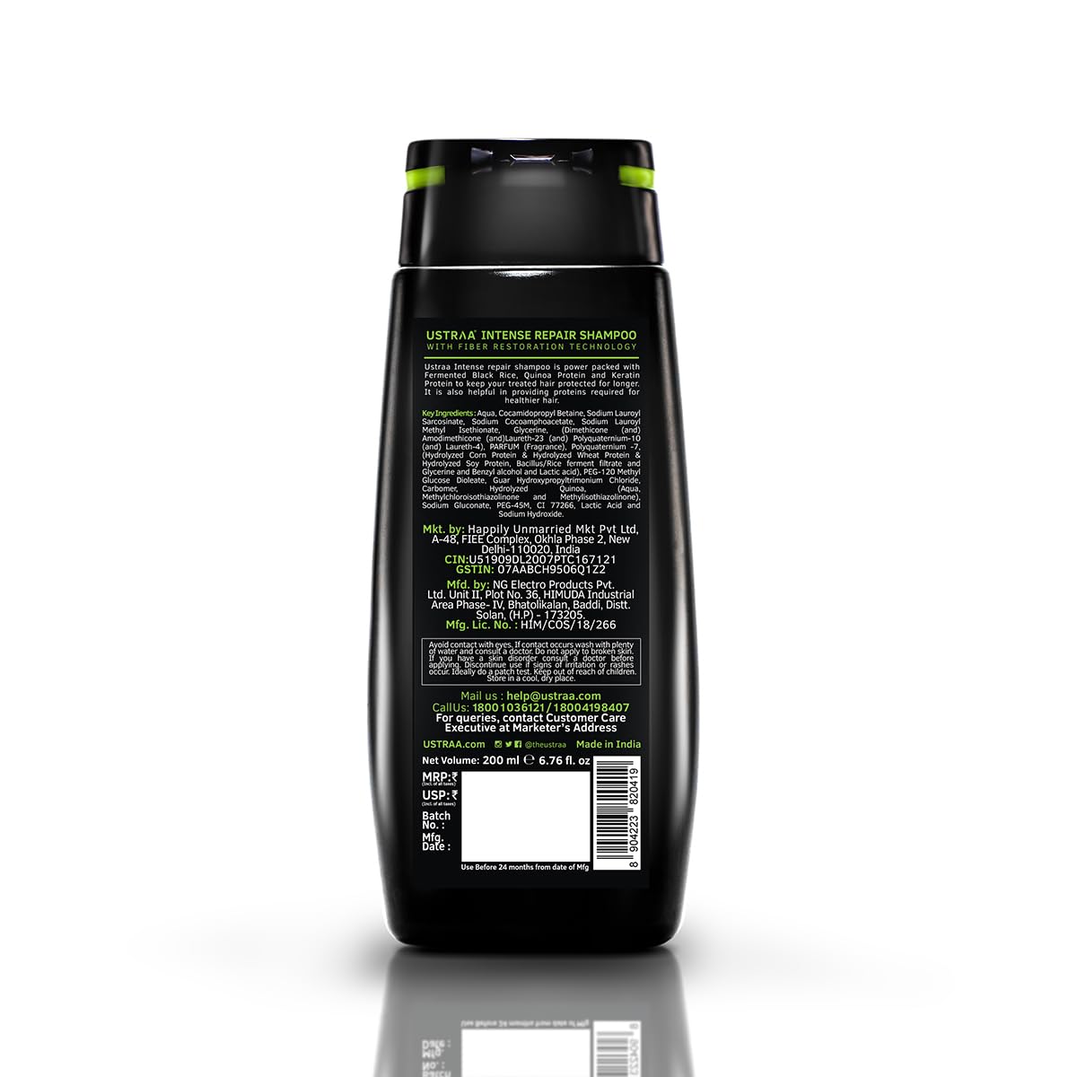 Ustraa Intense Repair Shampoo - 250 ml - Set of 2 | Fiber Restoration Technology | Helps Protect & Restore Hair Bonds | with Black Rice, Quinoa Extracts & Keratin | No SLS, No Paraben
