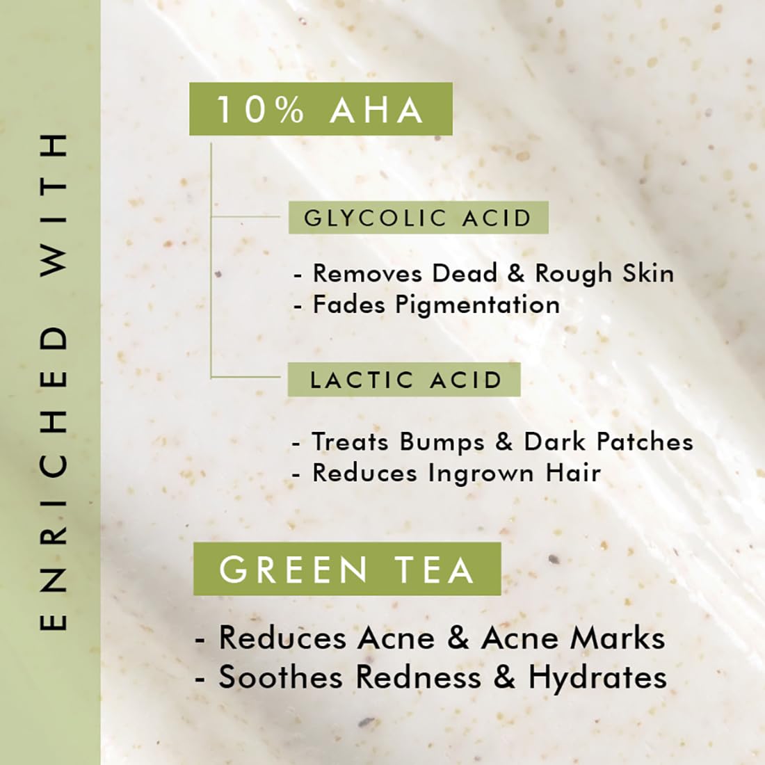 mCaffeine 10% AHA & Green Tea Body Scrub for Tan Removal & Soft-Smooth Skin | For Women & Men | De-Tan Bathing Scrub with Coconut Oil, Removes Dirt & Dead Skin from Neck, Knees, Elbows & Arms
