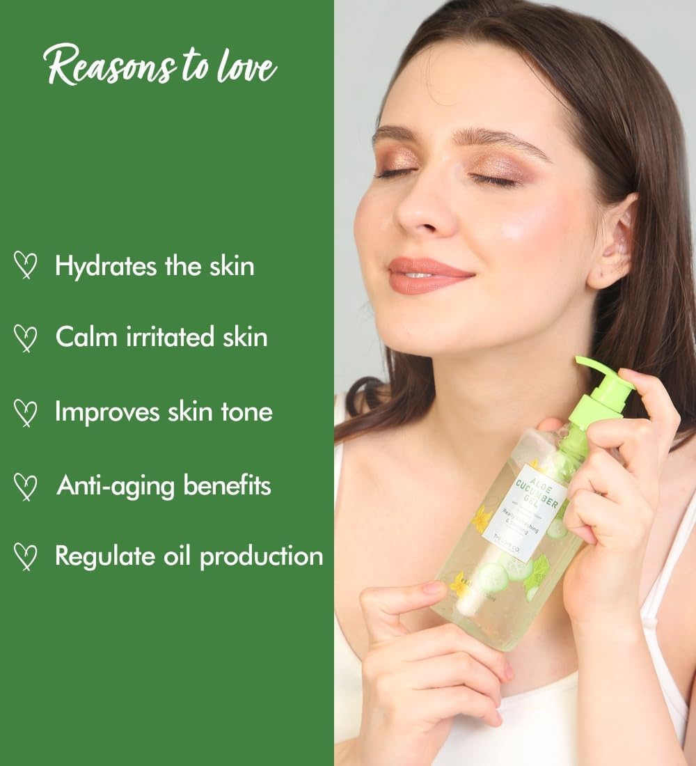 THE LOVE CO. Aloe Vera & Cucumber Extract Gel - 250ml | Refreshing Hydration & Soothing Formula | Natural Moisturizer for Face and Body | Suitable for All Skin Types