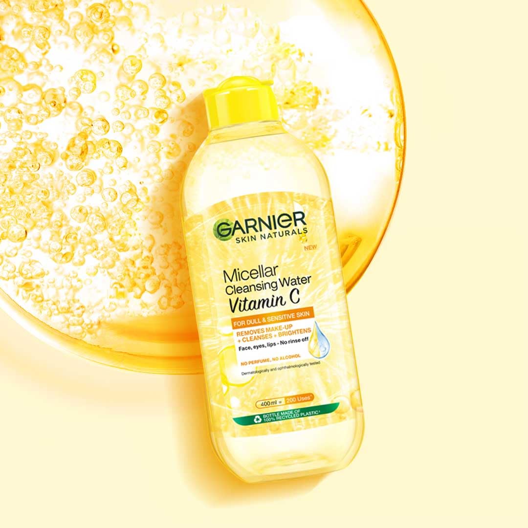 Garnier Vitamin C Micellar Cleansing Water - Anti Pollution Gentle Cleanser For Bright Skin, Dermatologically Tested, Vegan, Suitable For Dull Skin, For Men & Women, Remove 100% Dirt, Pollution, 400ml