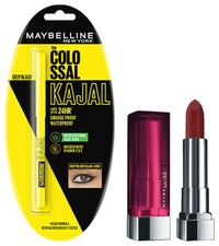 Maybelline New York Colossal Kajal, Black, 0.35g And Maybelline New York Color Sensational Creamy Matte Lipstick, 696 Burgundy Blush, 3.9g