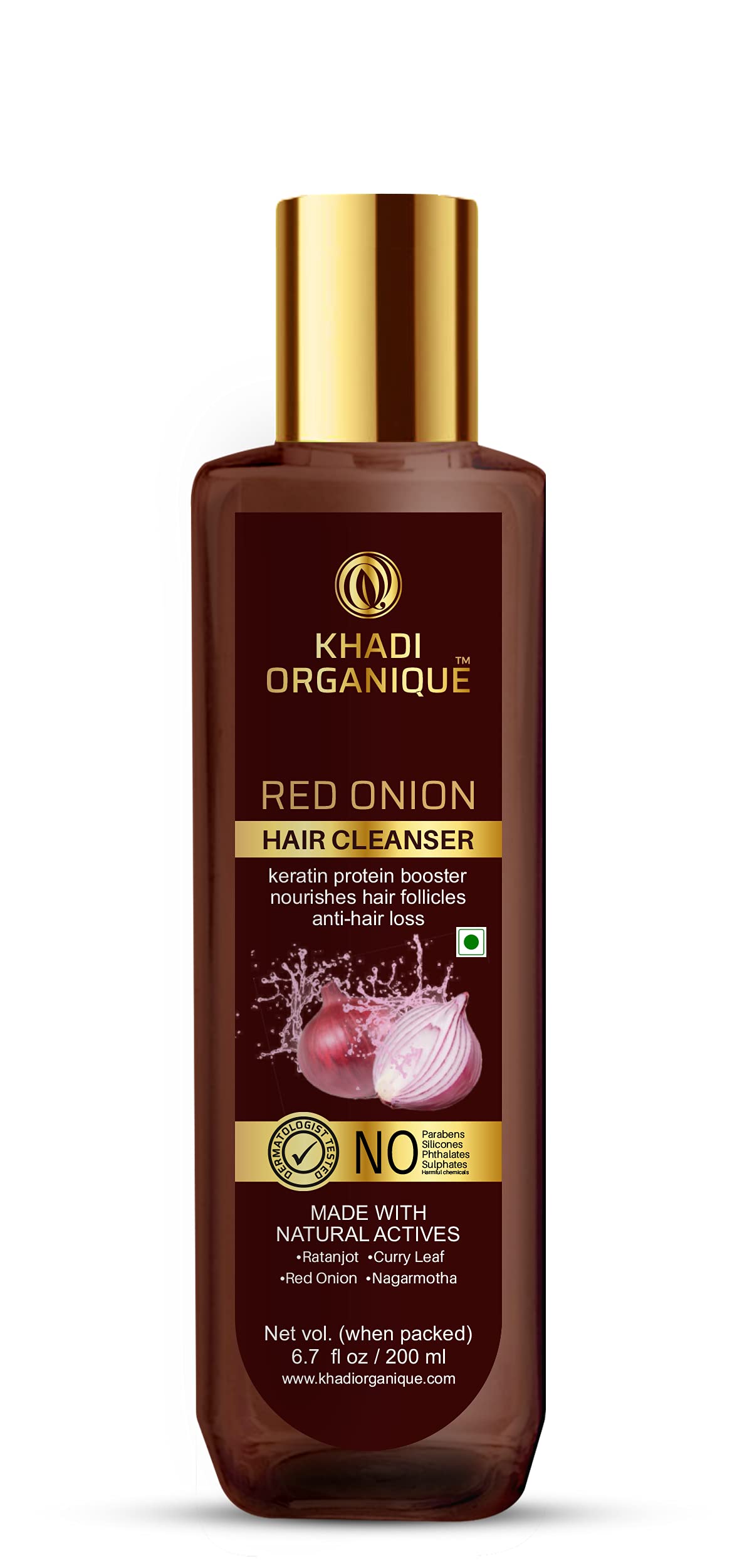 Khadi Organique Apple Cider Vinegar & Red Onion Shampoo Combo | Gentle & Natural Detox Formula that Helps Remove Dandruff & Buildup | Natural Shampoo with No Sulphate & No Paraben | Best Suitable for Women & Men - Pack of 2 - 2x200ml