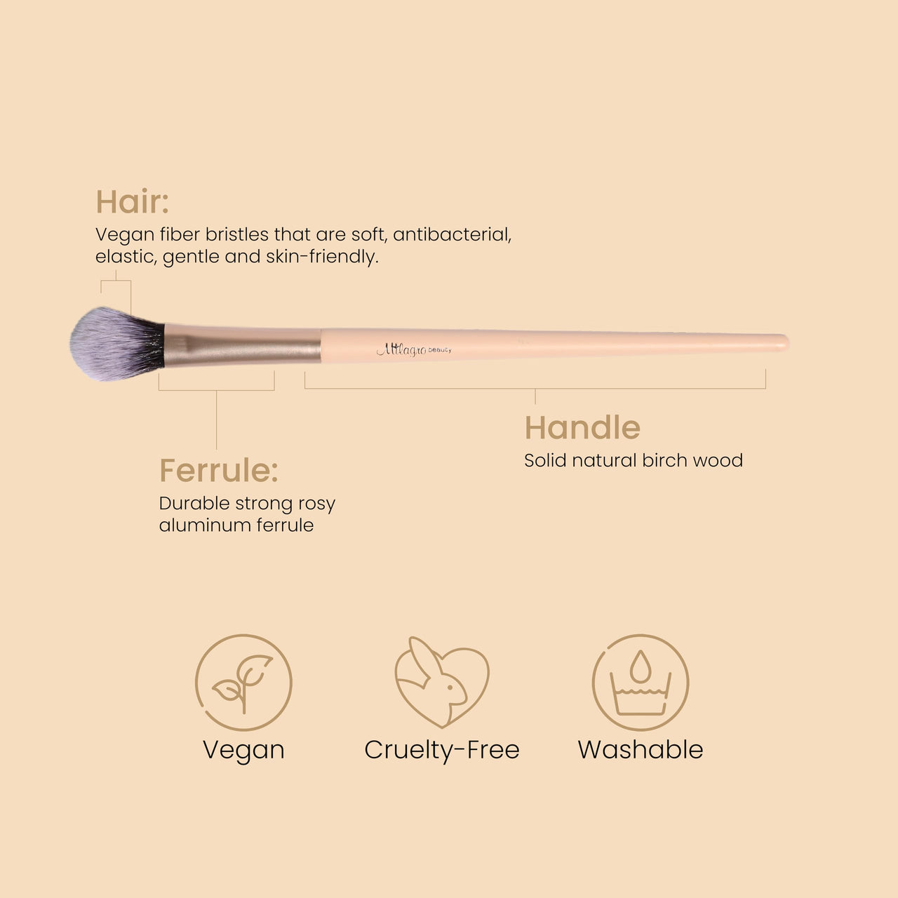 Milagro Beauty Concealer Brush 13 – Ultra-Soft, Vegan Brush for Seamless Cream & Liquid Foundation Application, Precision Coverage, Easy to Clean, Travel-Friendly, Cruelty-Free, Multipurpose Tool