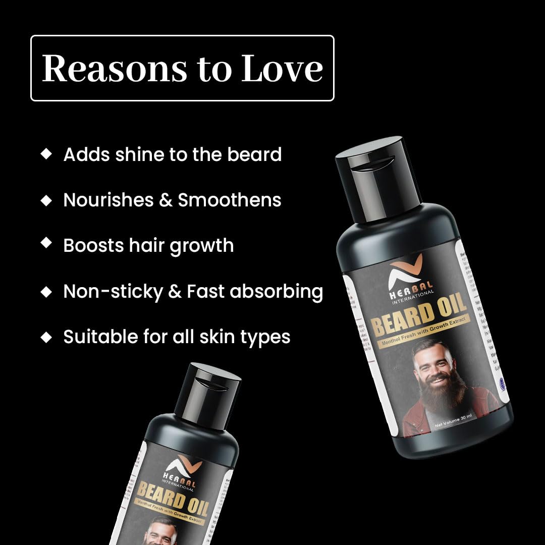 Beard Oil, Menthol Fresh with Growth Extract, 50 ml, Black (Pack Of 1)