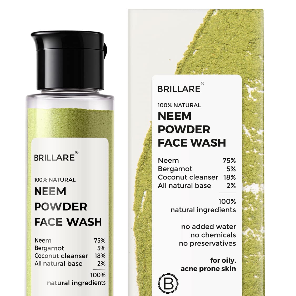 Brillare Neem Face Wash | for Acne & Pimples | with Bergamot for Clear Skin| 30g & Brillare Neem Face Wash | for Acne & Pimples | with Bergamot for Clear Skin| 15g Combo