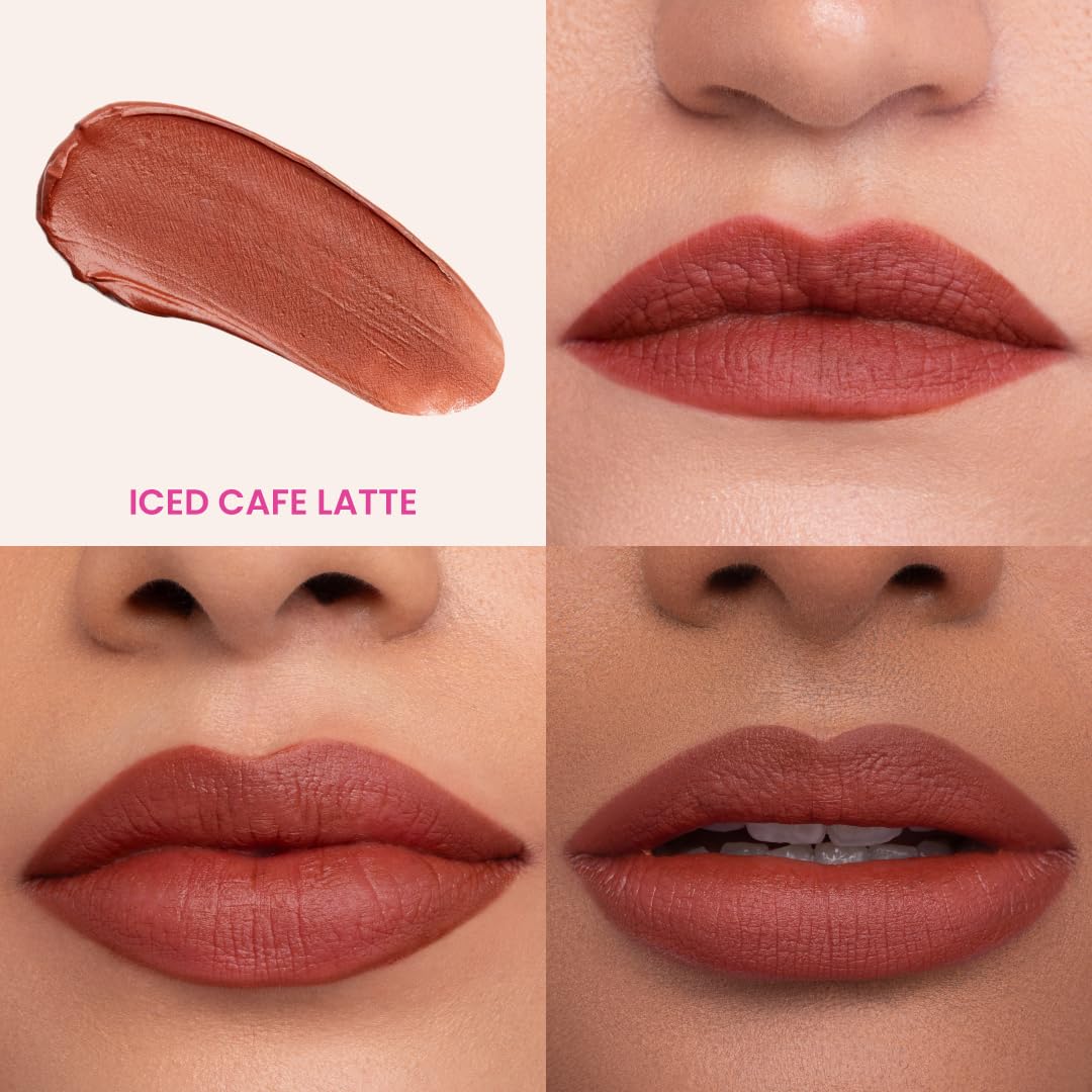 Typsy Beauty Pout Cloud Matte Lip Balm | Blurring Finish, Tinted Lip Balm with Peptides, Ceramides & Vitamin C & E | Rich colour payoff with long-lasting stain I Nude Brown - Iced Café Latte 03 | 8g