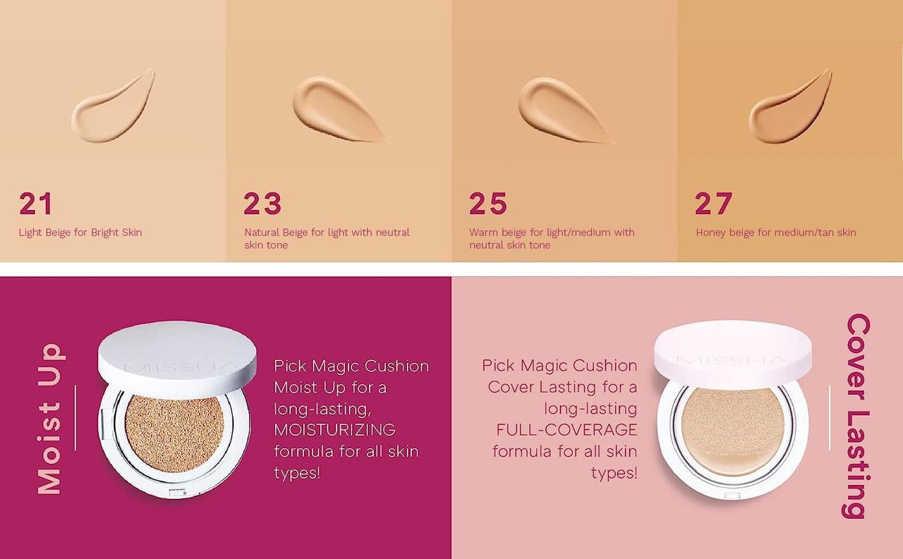 MISSHA Magic Cushion Cover Light I SHADE NO. 23 I 15g I Mousse Foundation I Long Lating Formula I Hydrating Skin I Matte Finish I Natural Glow I All SKin types