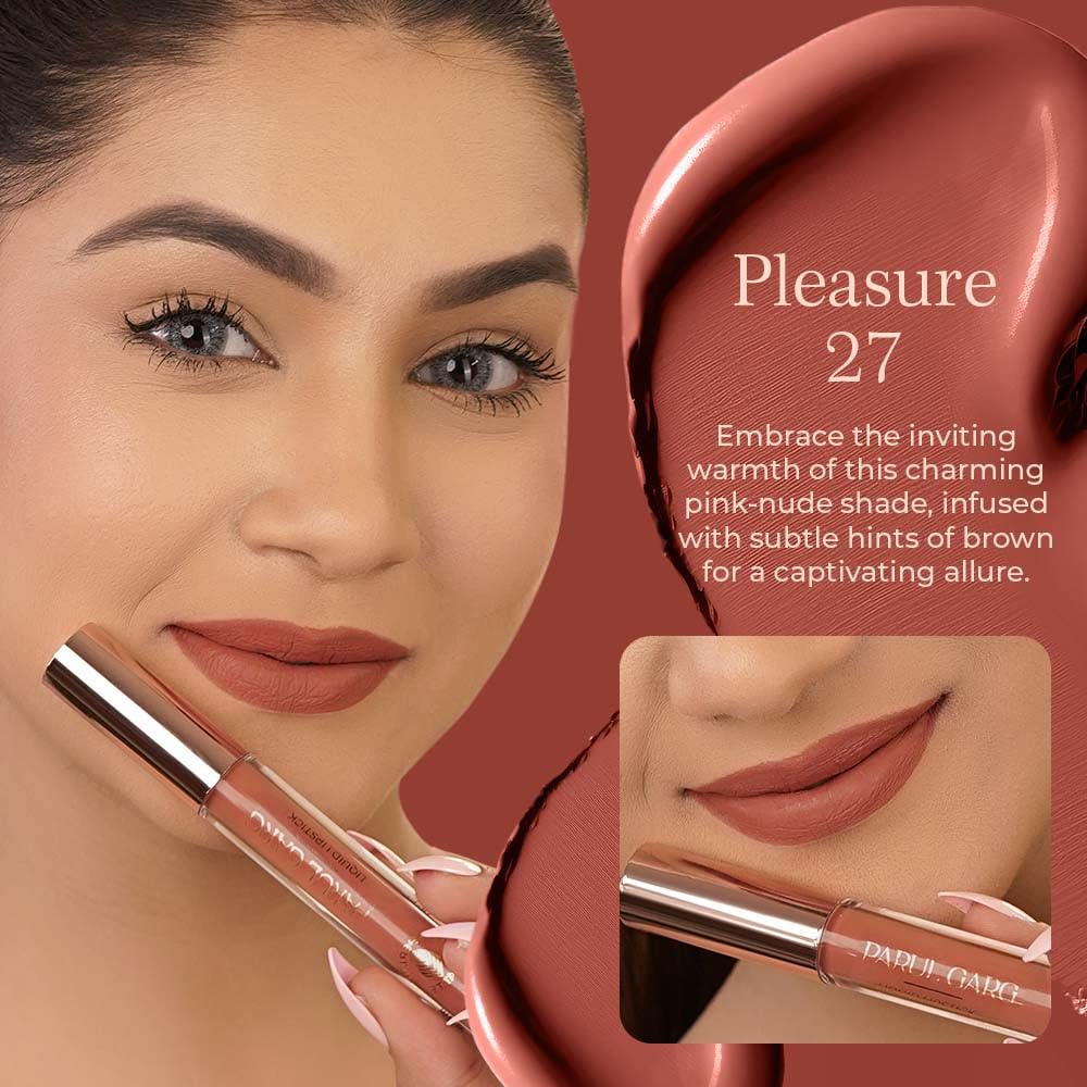 Parul Garg Beauty Featherlite Matte Liquid Lipstick | High-Pigment, Long-Wear & Non-Drying | Lightweight & Transfer-Proof | 100% Vegan & Clean Beauty |Pleasure 27 - Warm-Pink Nude| 2.5ml